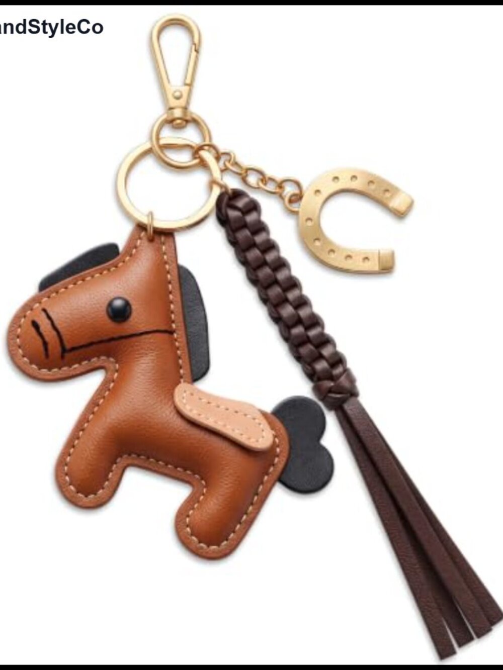PU Leather Horse Bag Charm Braided Tassel Horseshoe Keychain Western